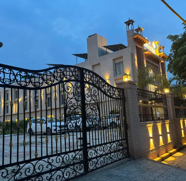 Hotel entrance of Anandi Bhawan by Paandora Vrindavan showing exterior facade and entryway