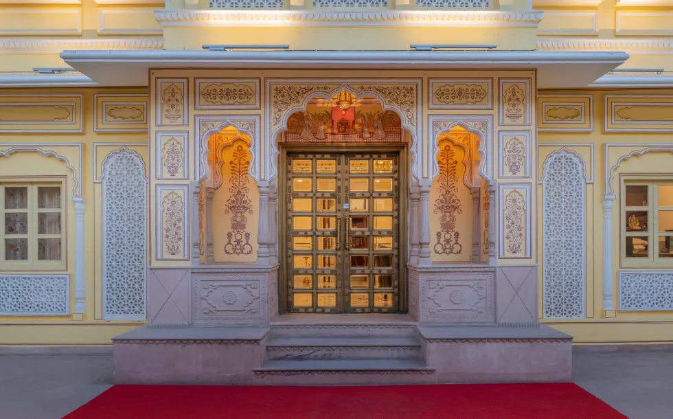 Entrance of Brij Castle Jaipur displaying heritage façade and architectural detailing
