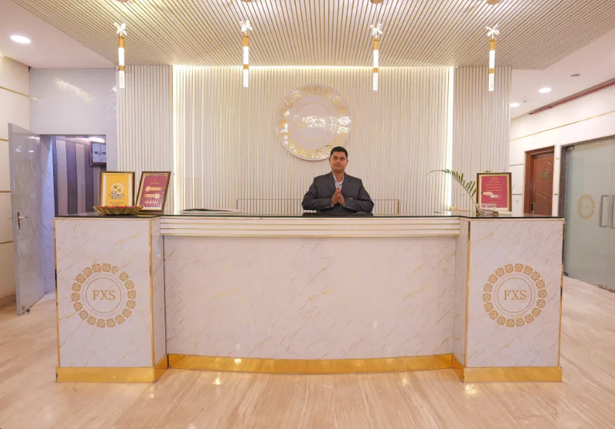 Hotel entrance of Foxoso Taj View Agra with exterior structure and driveway access