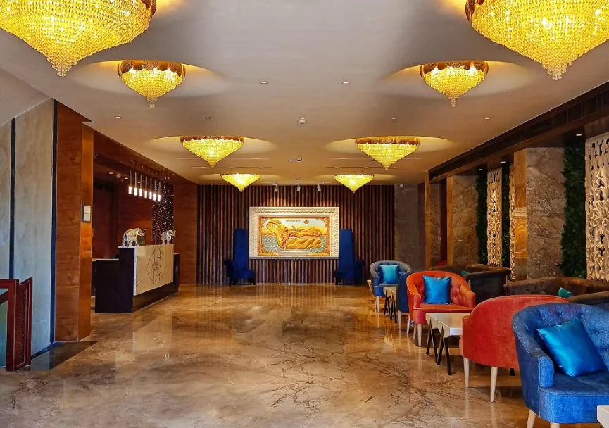 Hotel entrance of Howard Johnson by Wyndham Udaipur with exterior facade and driveway access