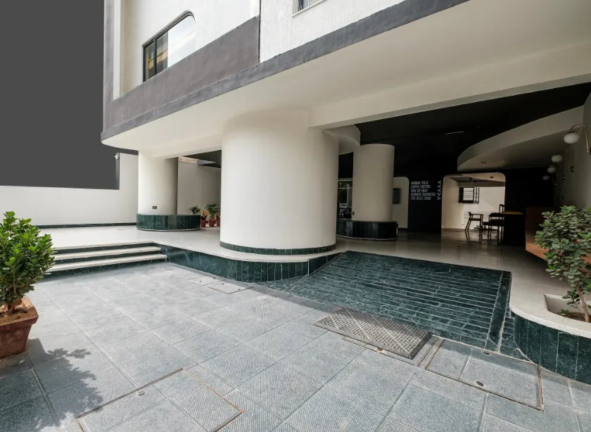 Indie Stays Jaipur entrance with exterior façade and visible signage at street level