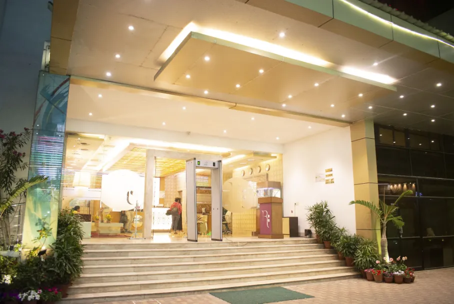 Entrance view of Regenta Orko’s hotel in Kolkata with contemporary exterior design