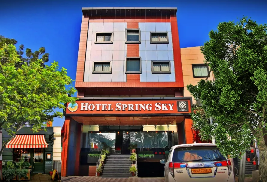 Entrance of Spring Sky by ShriGo Hotels Mughalsarai displaying exterior façade and access point