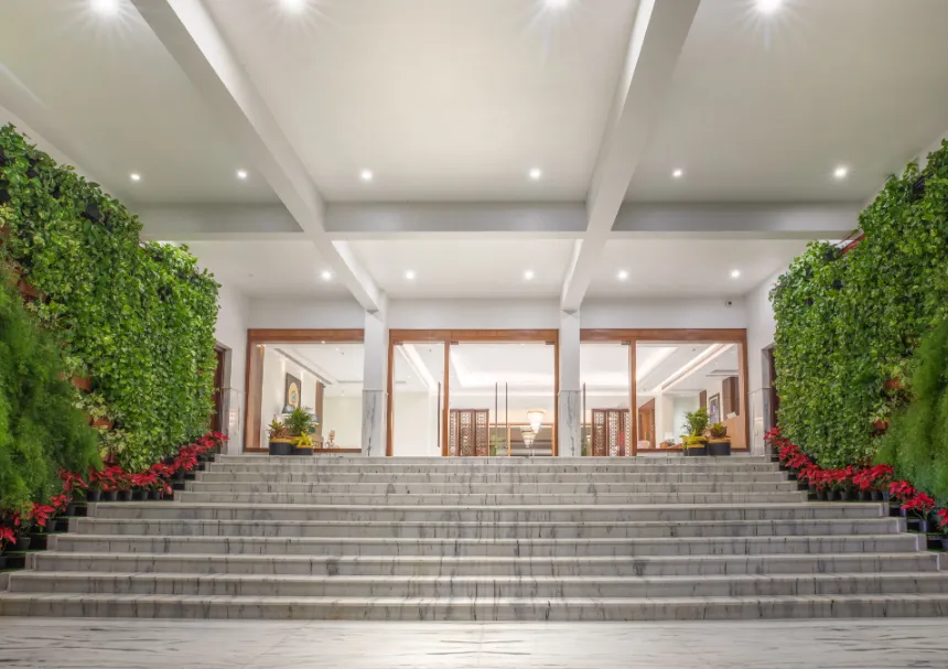 Hotel entrance of The Lalita Grand Mathura-Vrindavan showing exterior façade and driveway