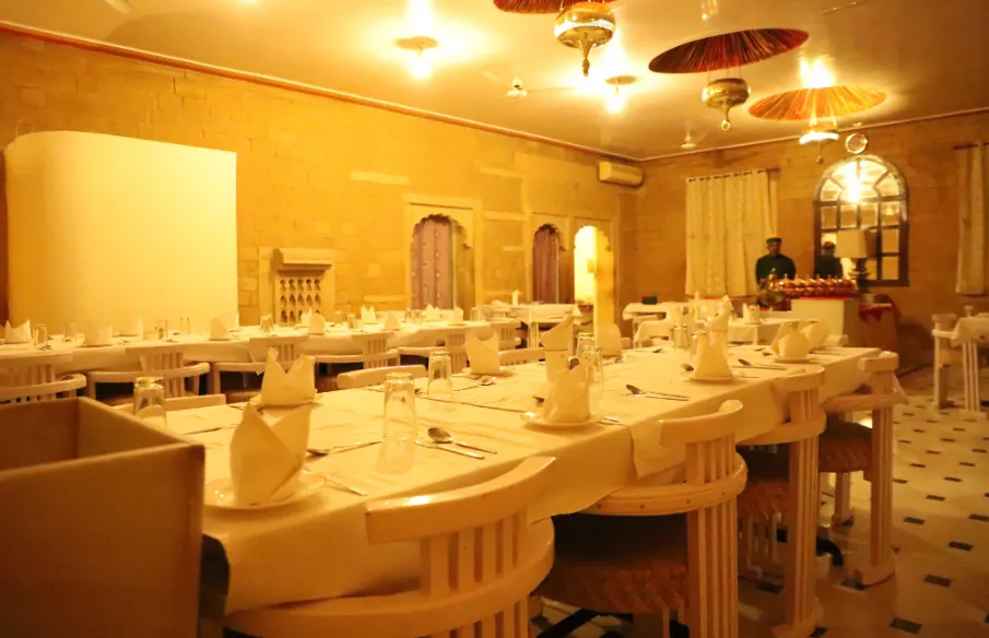 Hotel entrance of Himmatgarh Palace Jaisalmer displaying façade and entrance pathway